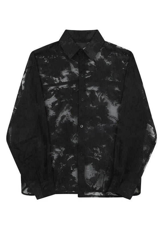 Men's Oversized Shirt Hollow Out Tulle Summer Style 4