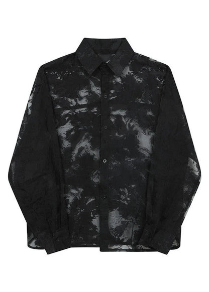 Men's Oversized Shirt Hollow Out Tulle Summer Style 4