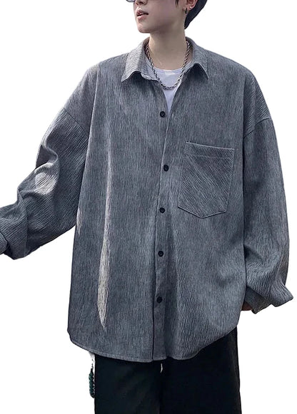 Men's Oversized Wrinkled Shirt Casual Fall Style 1