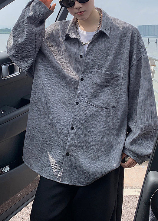 Men's Oversized Wrinkled Shirt Casual Fall Style 2
