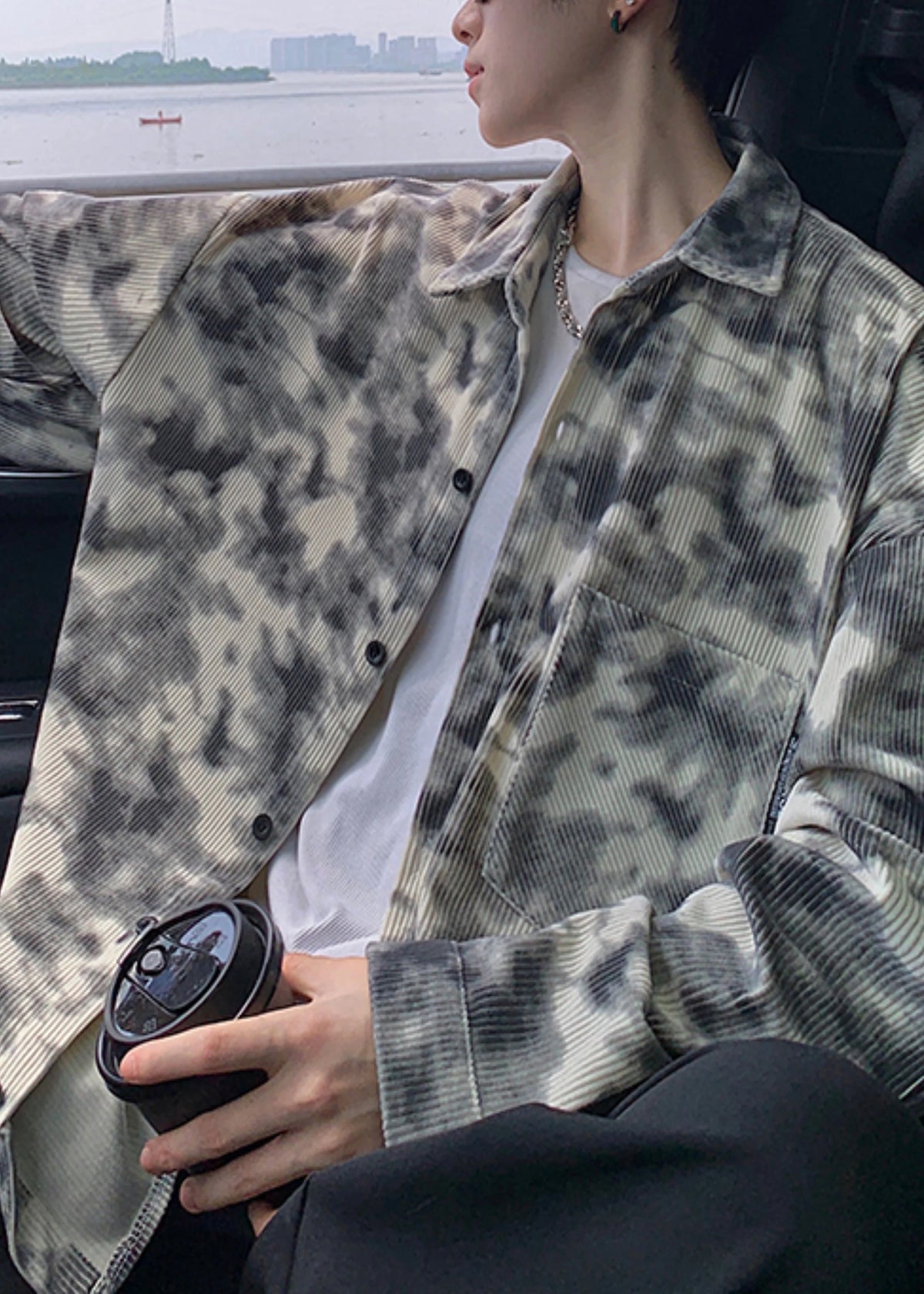 Men's Trench Coat Oversized Tie Dye Modern Style 0