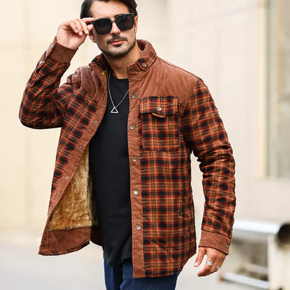 Men's Bomber Jacket Winter Windproof Casual Checkered Sherpa Lined Flannel