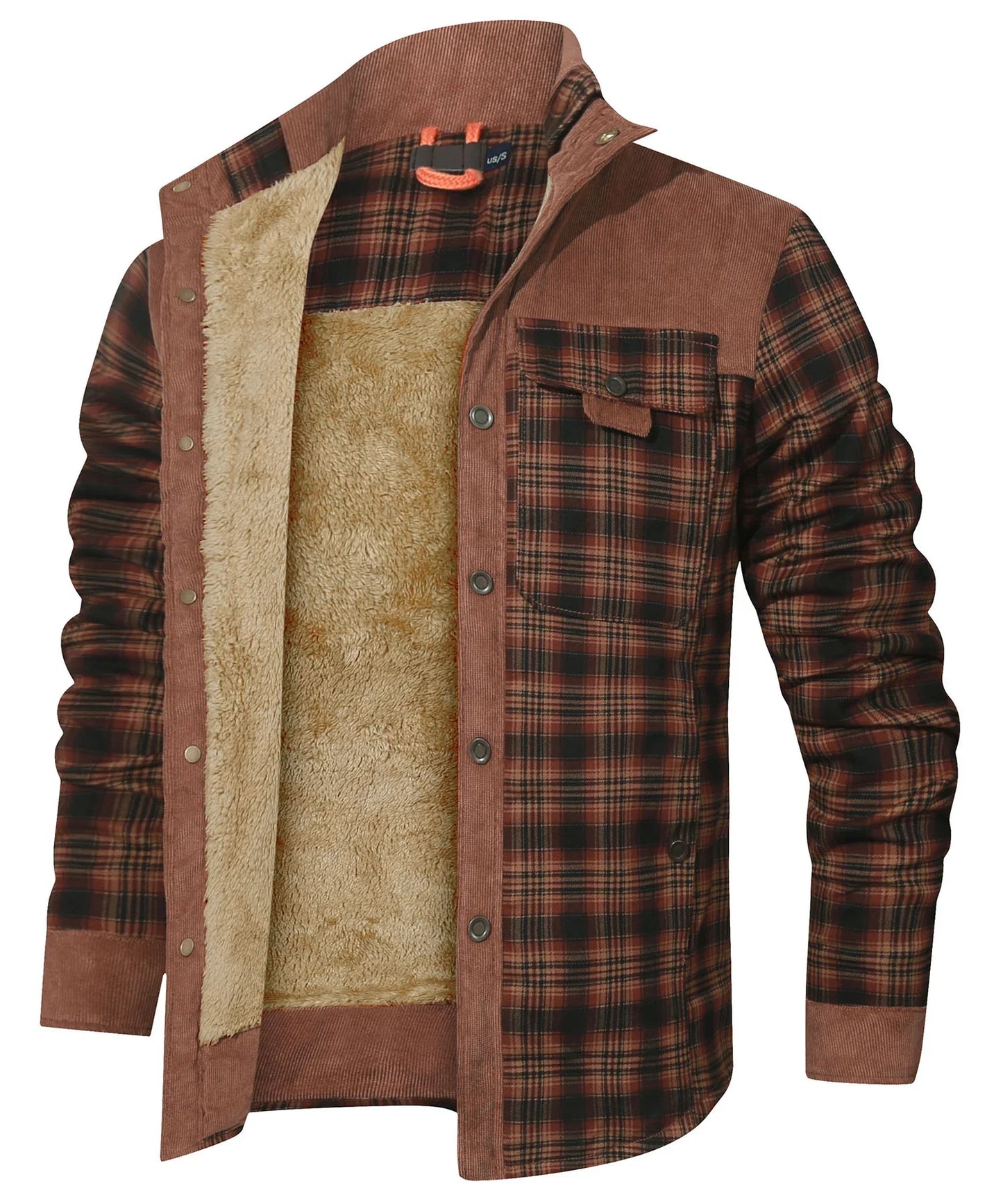 Men's Bomber Jacket Winter Windproof Casual Checkered Sherpa Lined Flannel