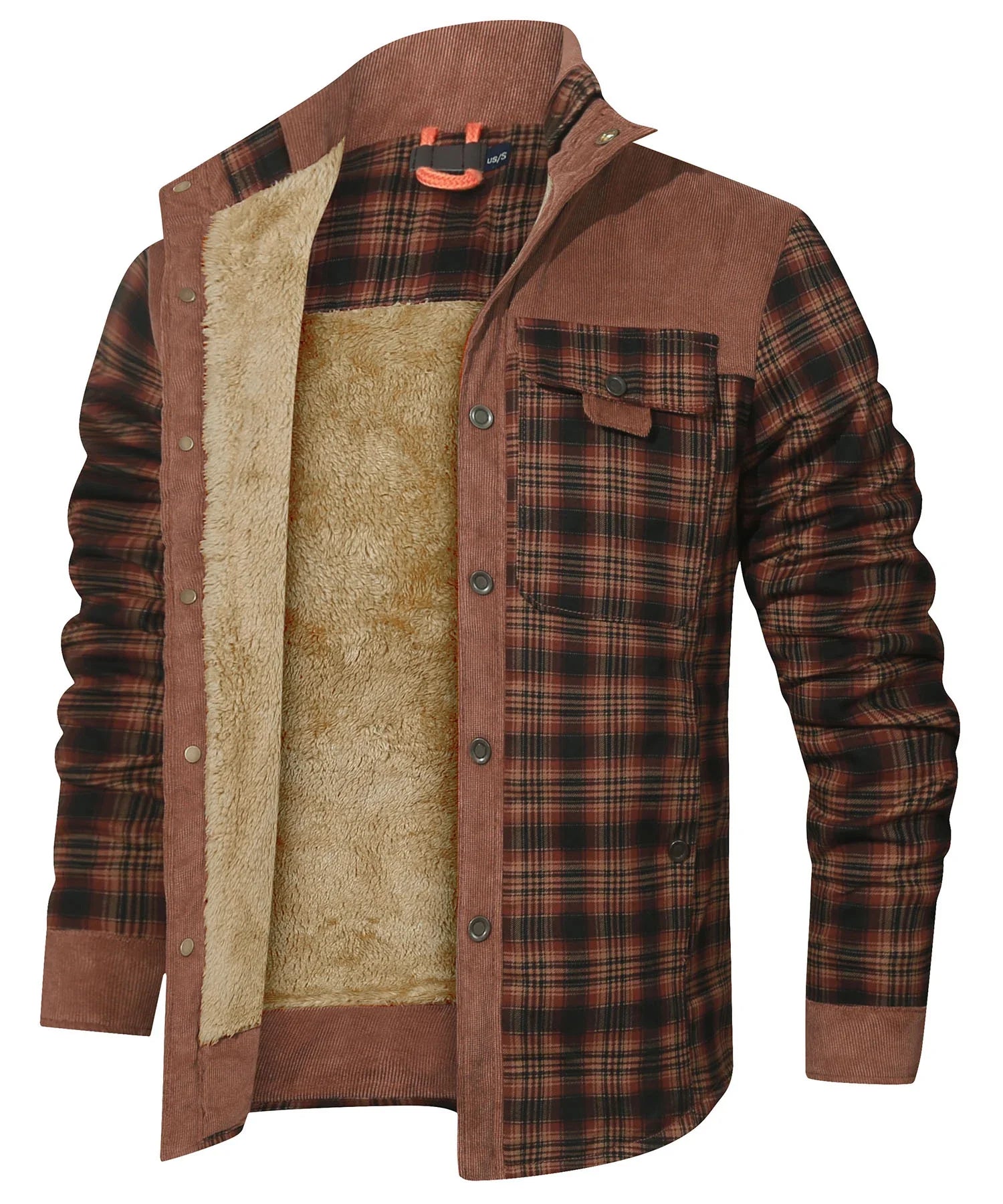 Men's Bomber Jacket Winter Windproof Casual Checkered Sherpa Lined Flannel