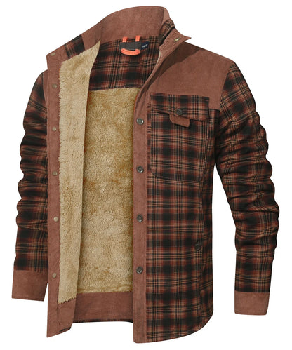 Men's Bomber Jacket Winter Windproof Casual Checkered Sherpa Lined Flannel