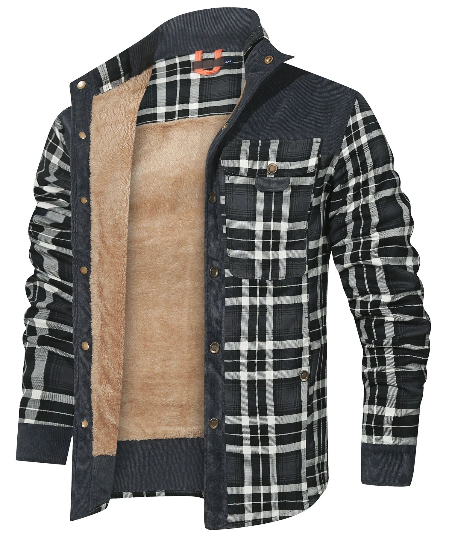 Men's Bomber Jacket Winter Windproof Casual Checkered Sherpa Lined Flannel