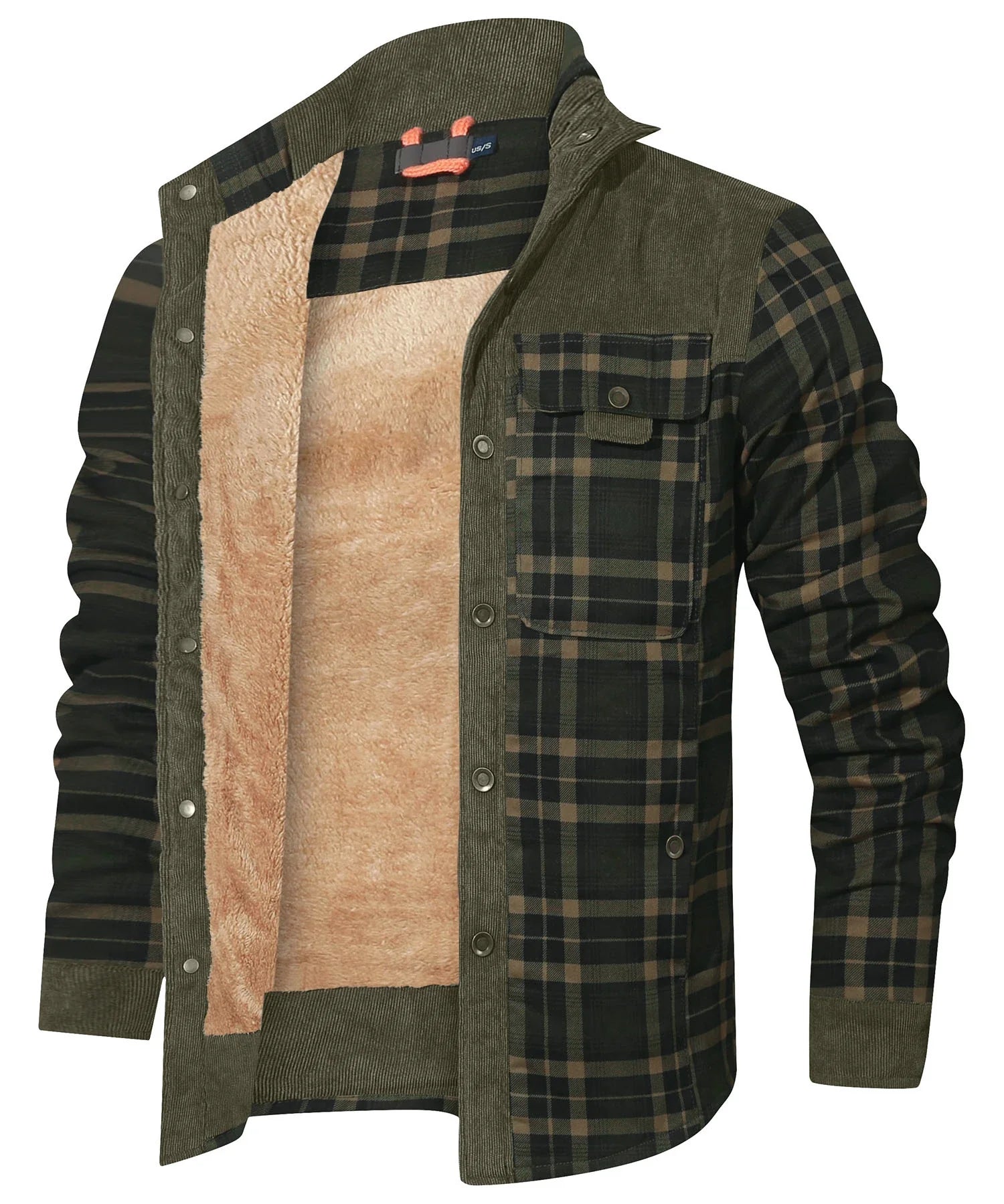 Men's Bomber Jacket Winter Windproof Casual Checkered Sherpa Lined Flannel