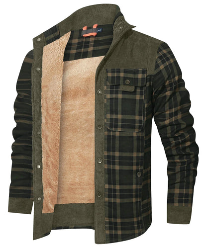 Men's Bomber Jacket Winter Windproof Casual Checkered Sherpa Lined Flannel