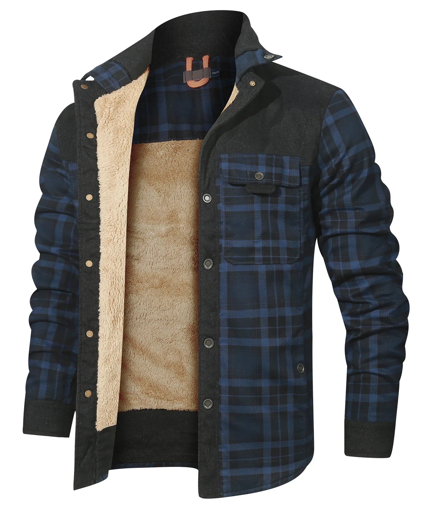 Men's Bomber Jacket Winter Windproof Casual Checkered Sherpa Lined Flannel