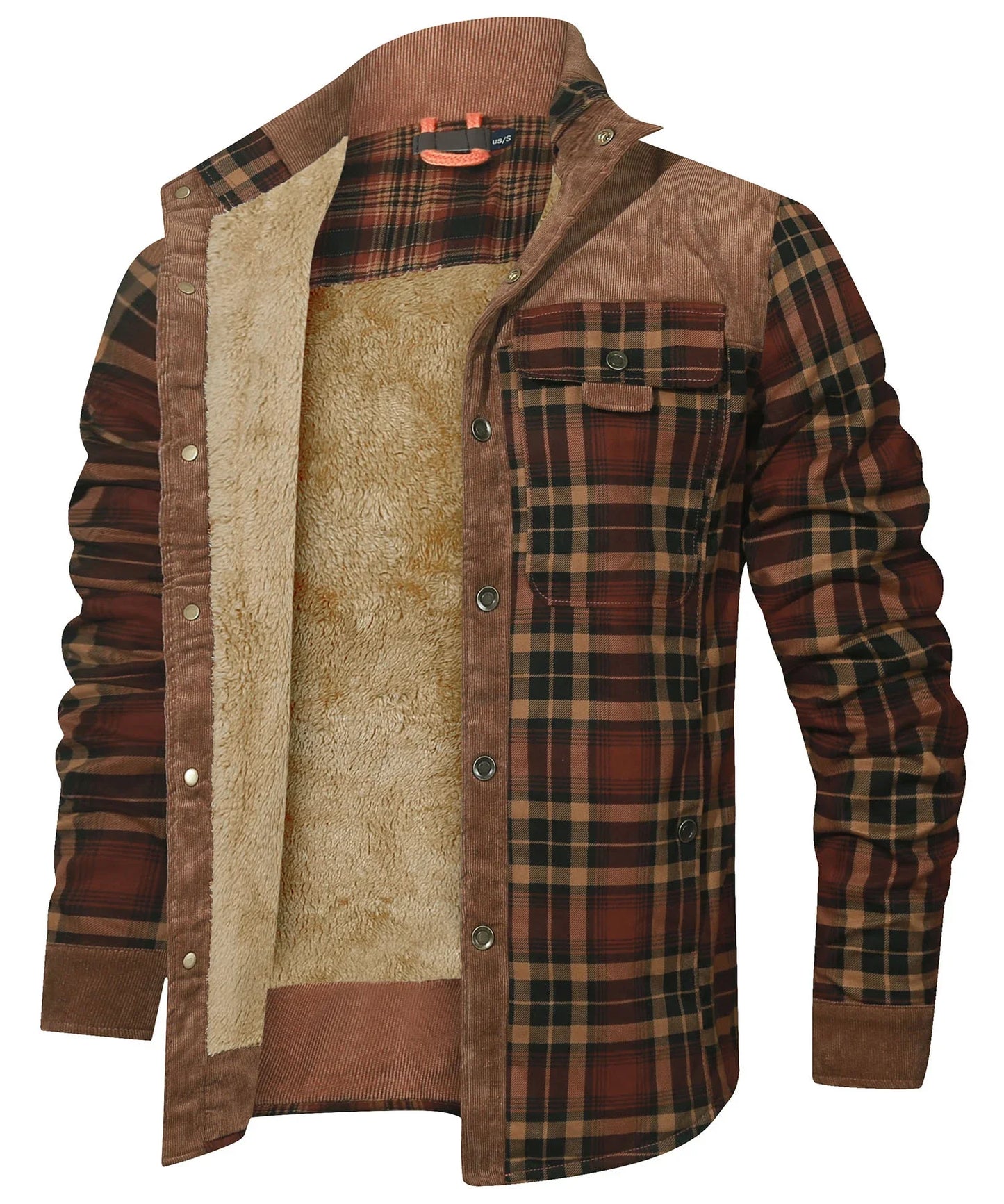 Men's Bomber Jacket Winter Windproof Casual Checkered Sherpa Lined Flannel