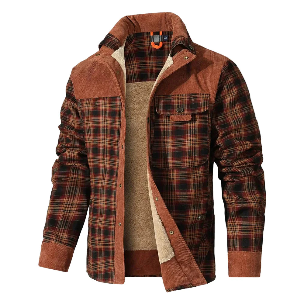 Men's Bomber Jacket Winter Windproof Casual Checkered Sherpa Lined Flannel