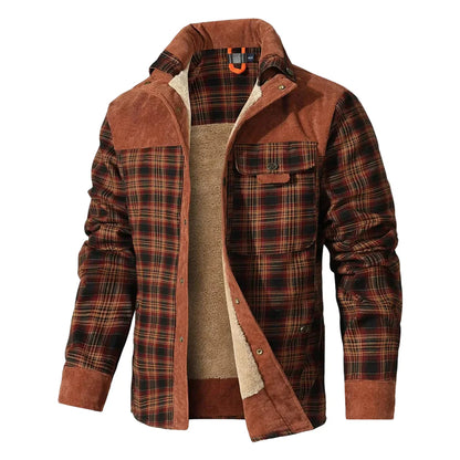 Men's Bomber Jacket Winter Windproof Casual Checkered Sherpa Lined Flannel