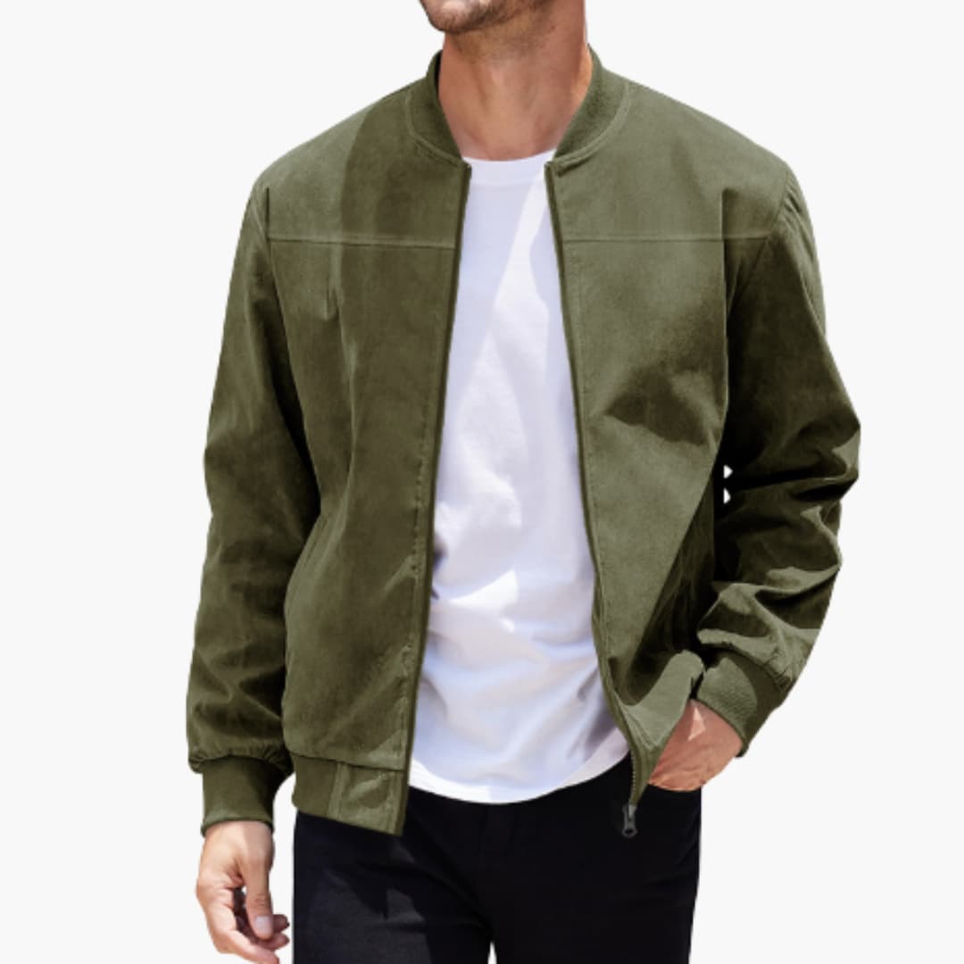 Men's Bomber Jacket With Ribbed Collar For Casual Style