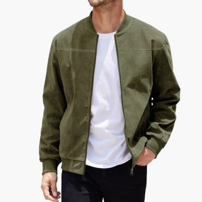 Men's Bomber Jacket With Ribbed Collar For Casual Style