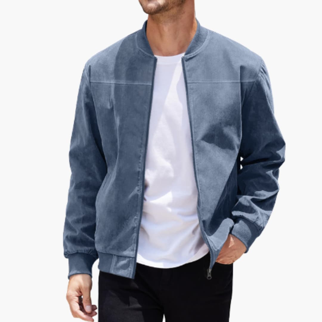 Men's Bomber Jacket With Ribbed Collar For Casual Style