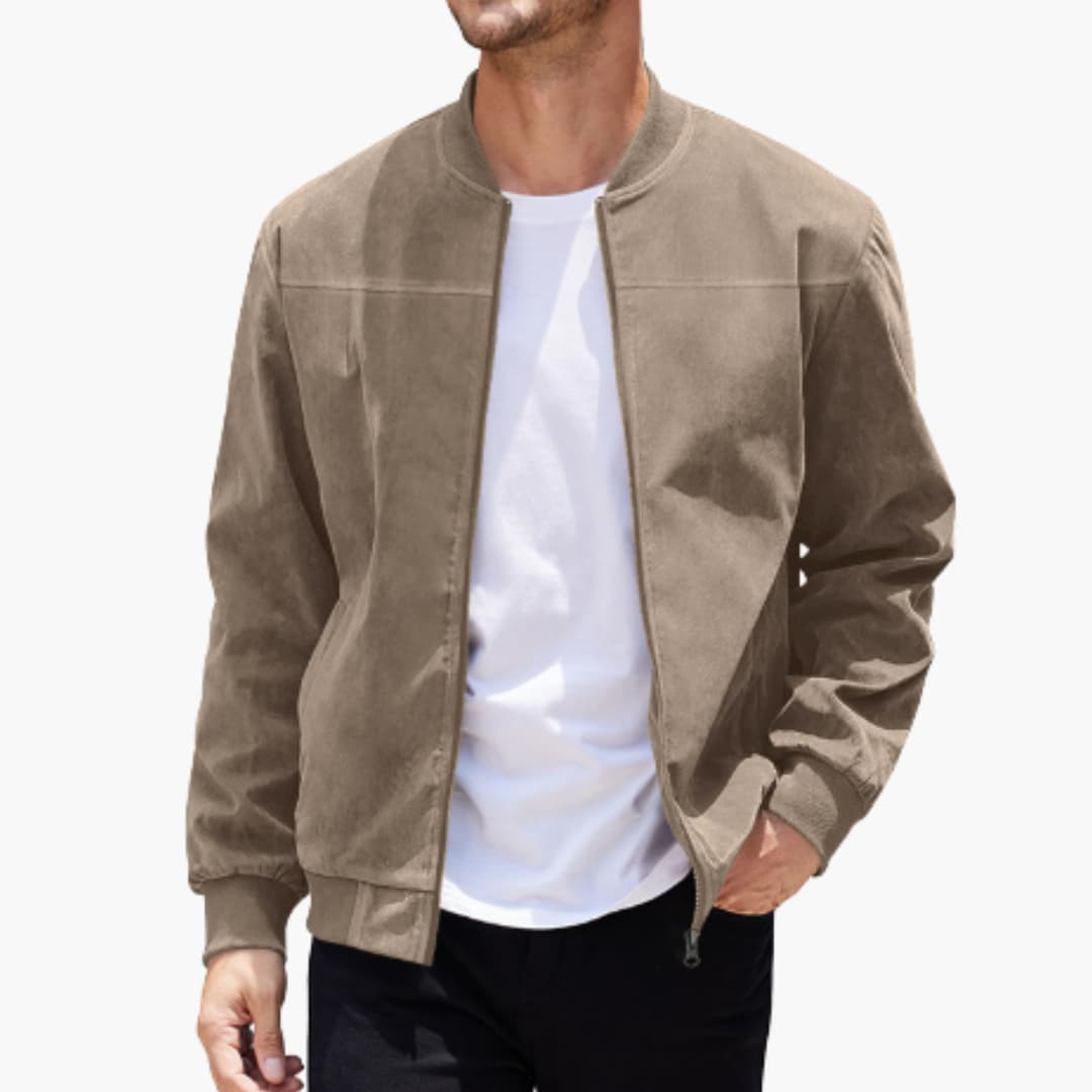 Men's Bomber Jacket With Ribbed Collar For Casual Style
