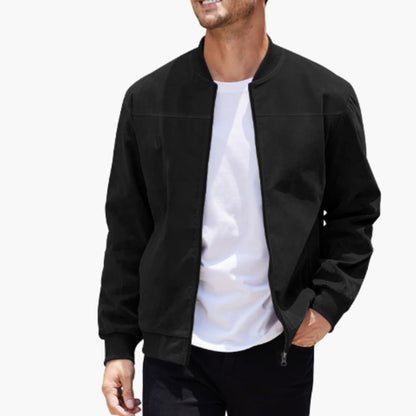 Men's Bomber Jacket With Ribbed Collar For Casual Style