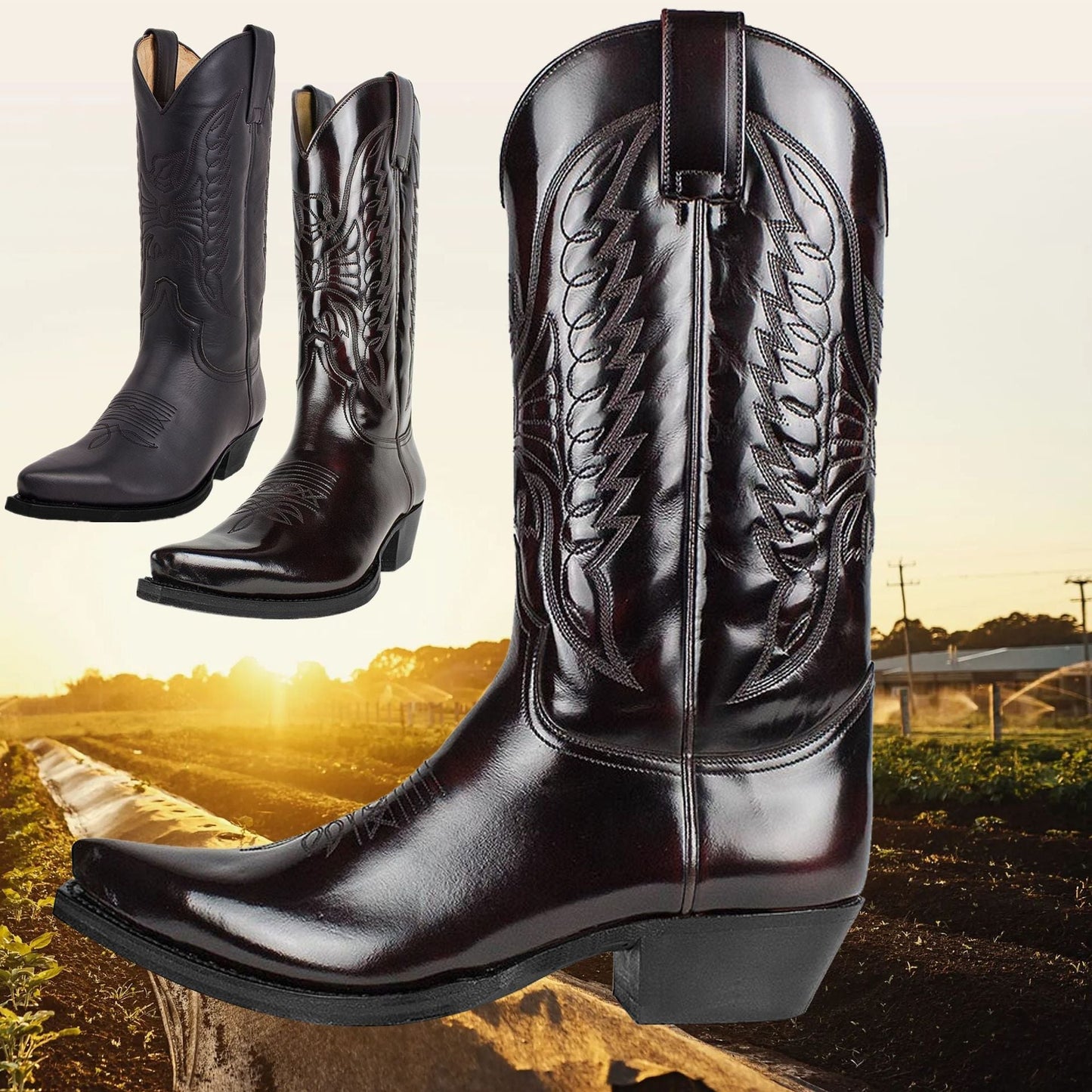 Men's Boots Tough Western Style with Slip-resistant Sole