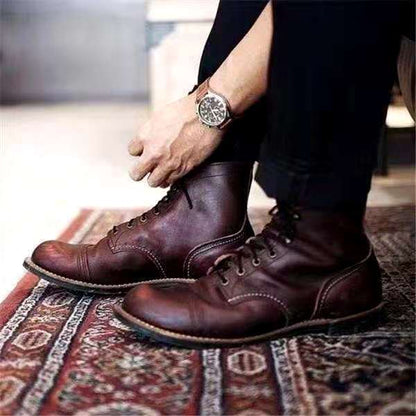 Men's Boots Veterinary Leather Style with Rugged Sole