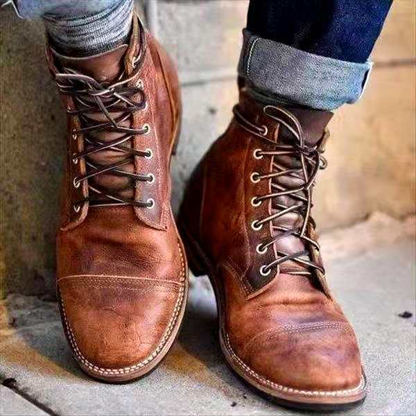 Men's Boots Veterinary Leather Style with Rugged Sole