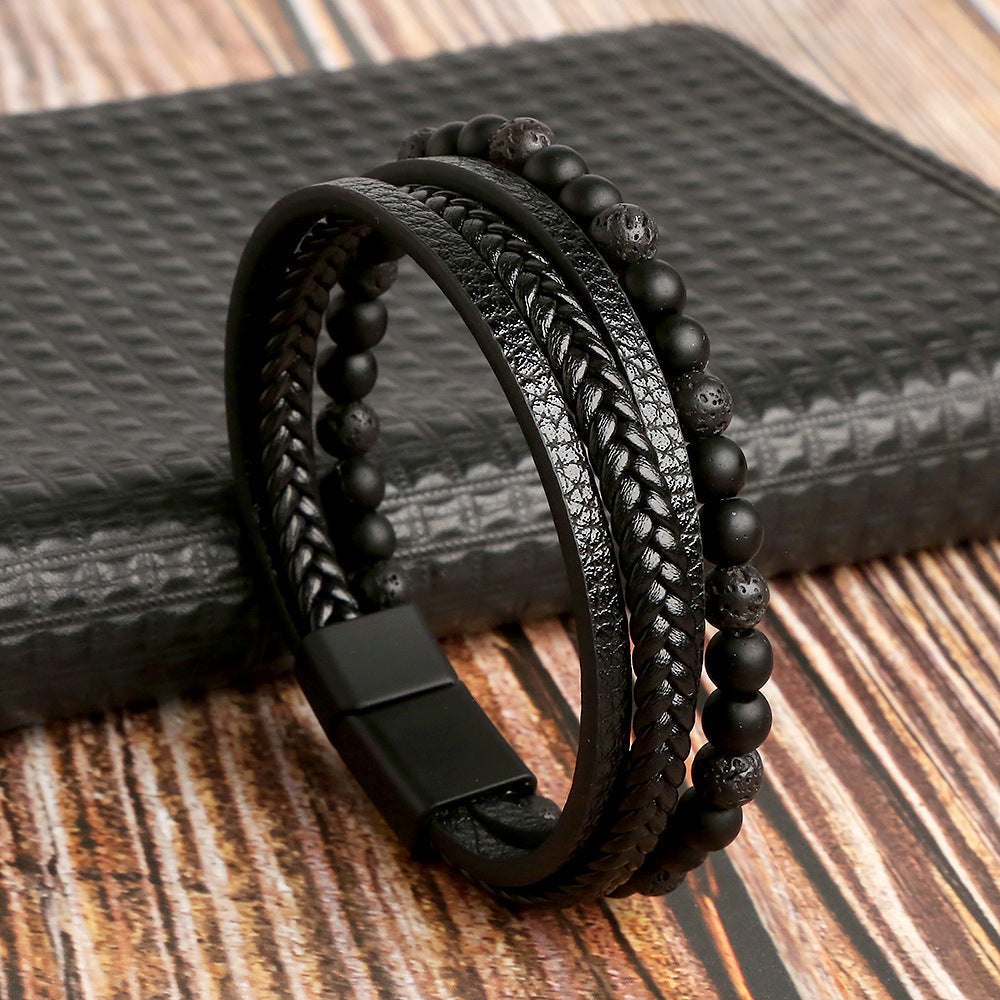 Men's Bracelet Set Braided Faux Leather and Pearl for Stylish Looks