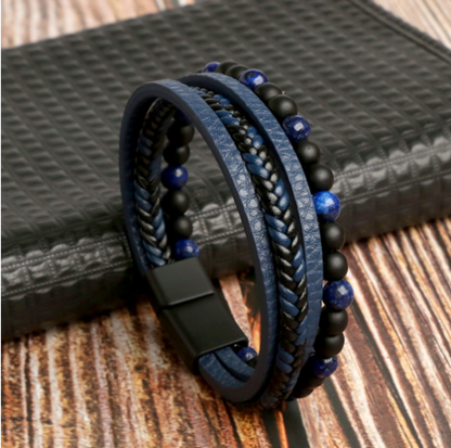 Men's Bracelet Set Braided Faux Leather and Pearl for Stylish Looks
