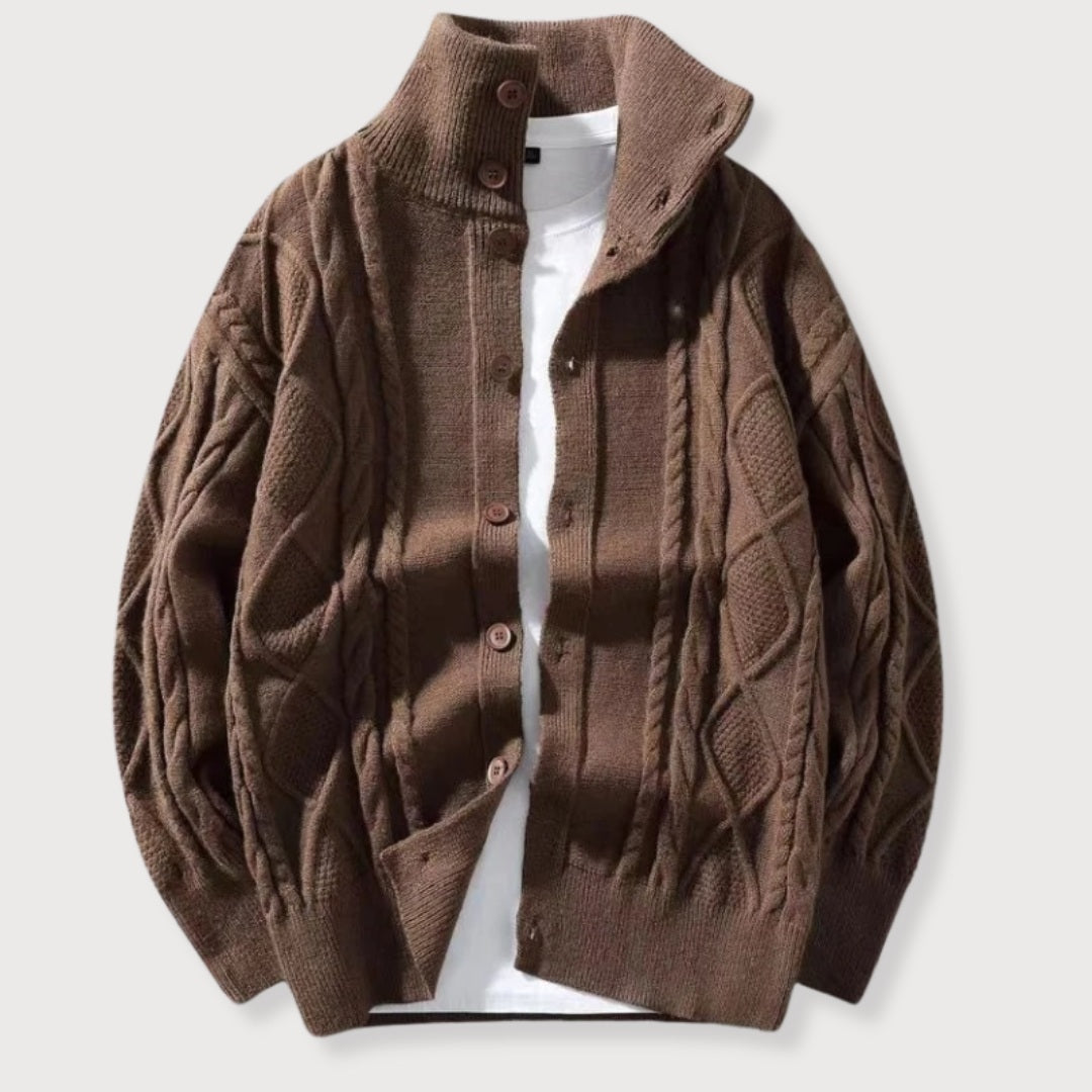 Men's Cardigan Knitted with Cable Pattern