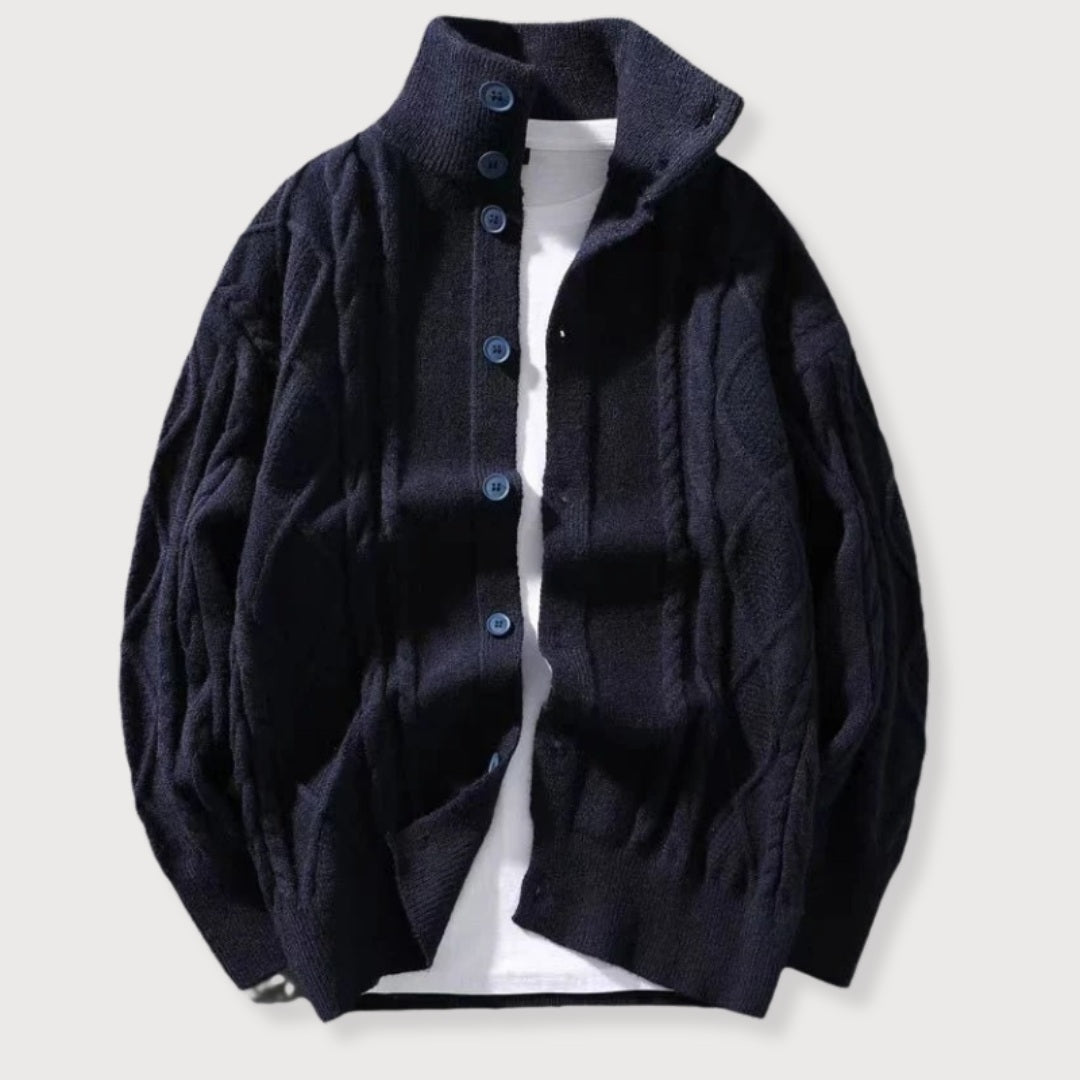 Men's Cardigan Knitted with Cable Pattern