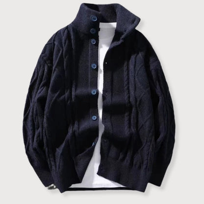 Men's Cardigan Knitted with Cable Pattern
