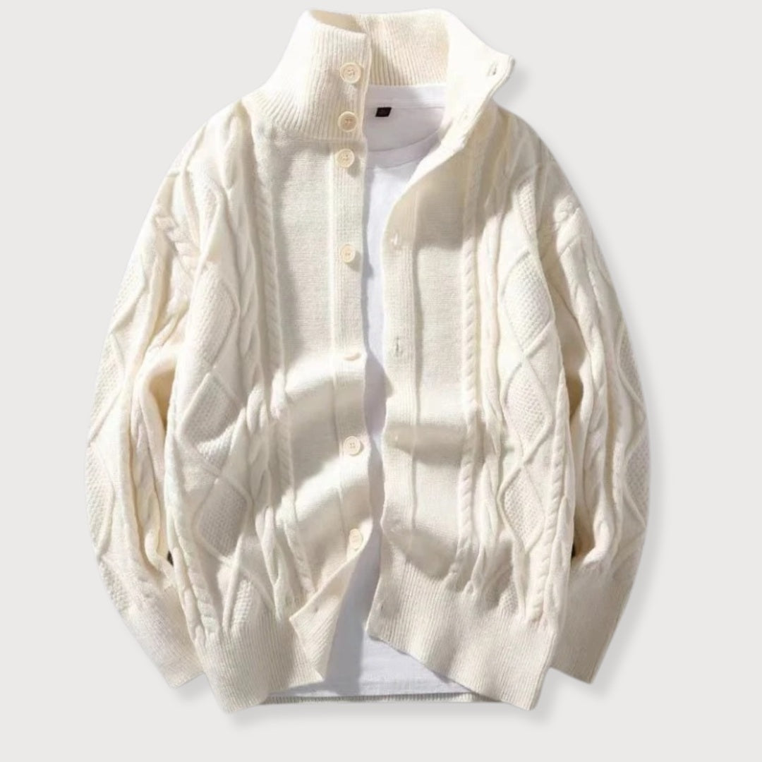 Men's Cardigan Knitted with Cable Pattern