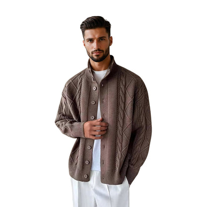Men's Cardigan Knitted with Cable Pattern