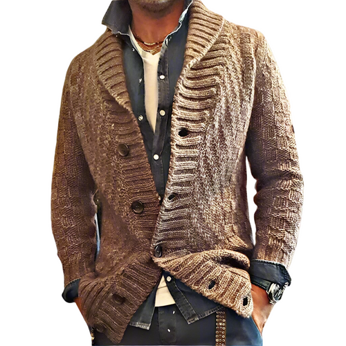 Men's Cardigan Knitted with Shawl Collar for Casual and Smart-Casual Style