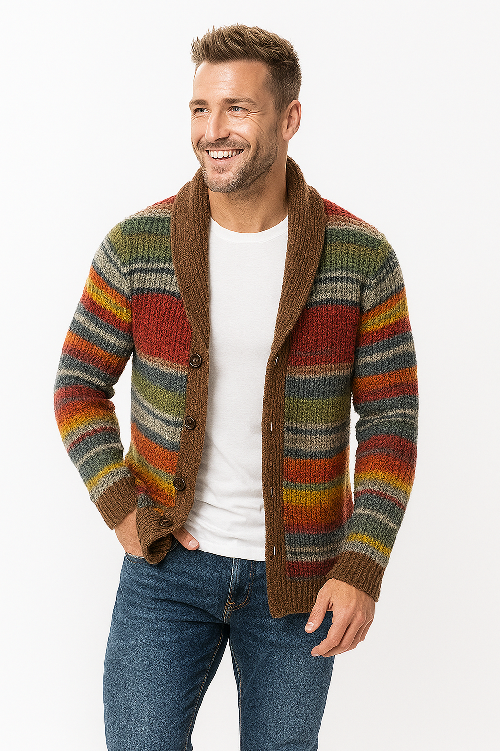 Men's Cardigan With Eye-catching Stripes
