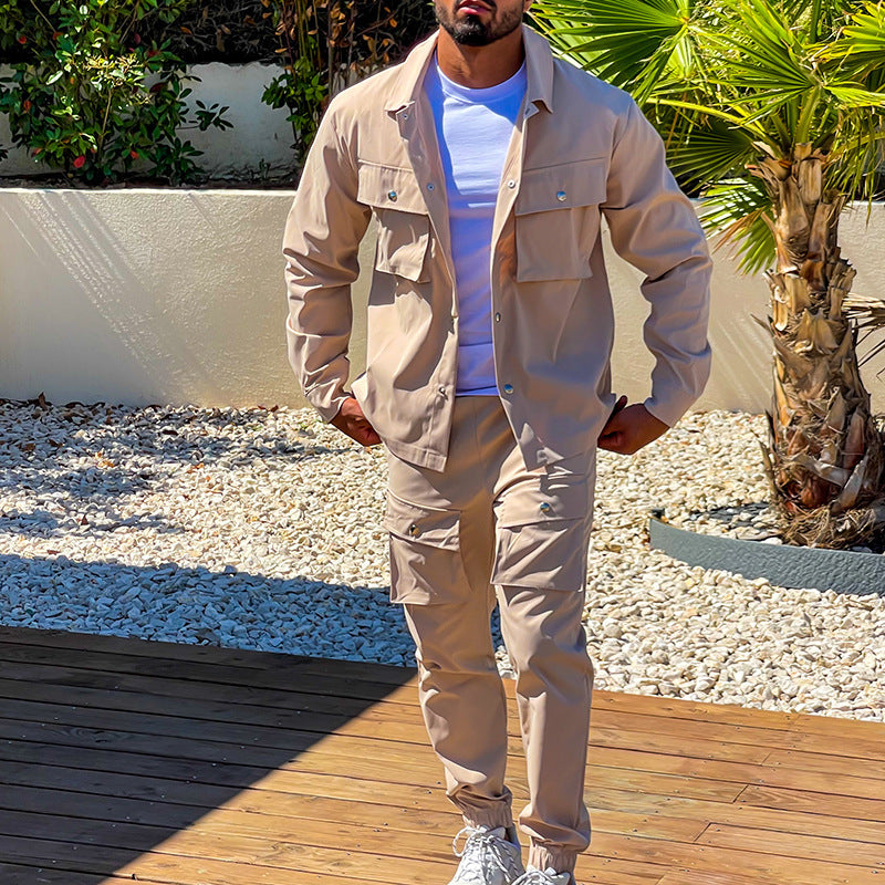 Men's Cargo Suit Two-piece Stylish Polyester
