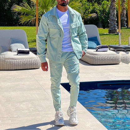Men's Cargo Suit Two-piece Stylish Polyester