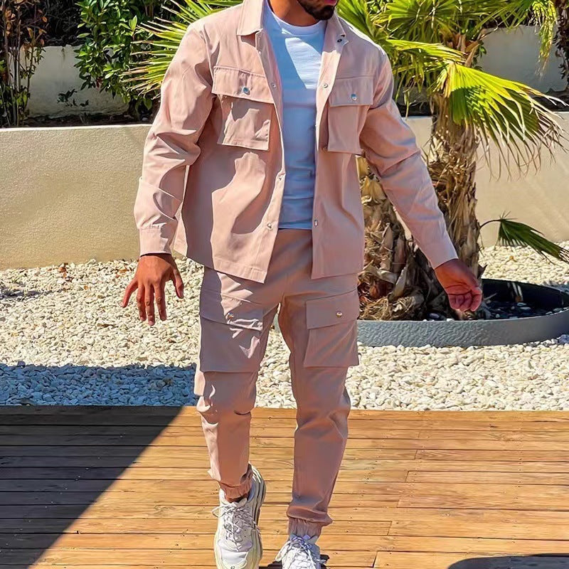 Men's Cargo Suit Two-piece Stylish Polyester