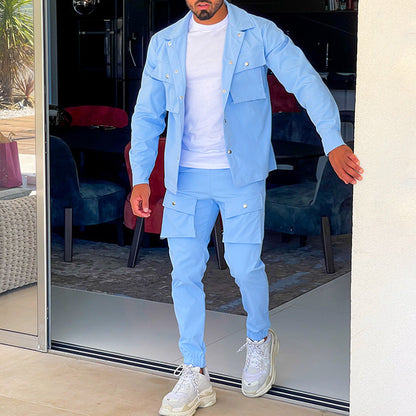 Men's Cargo Suit Two-piece Stylish Polyester