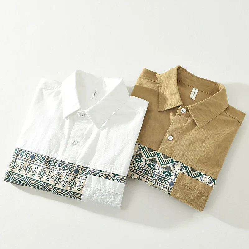 Men's Casual Patchwork Cotton Shirt