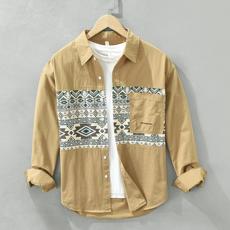 Men's Casual Patchwork Cotton Shirt