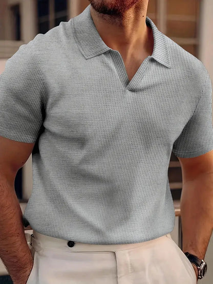 Men's Casual Polo Shirt Waffle Fabric