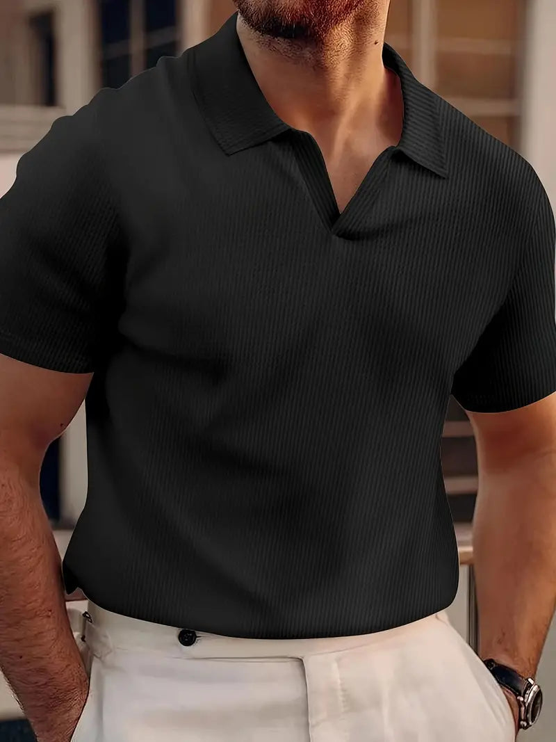 Men's Casual Polo Shirt Waffle Fabric