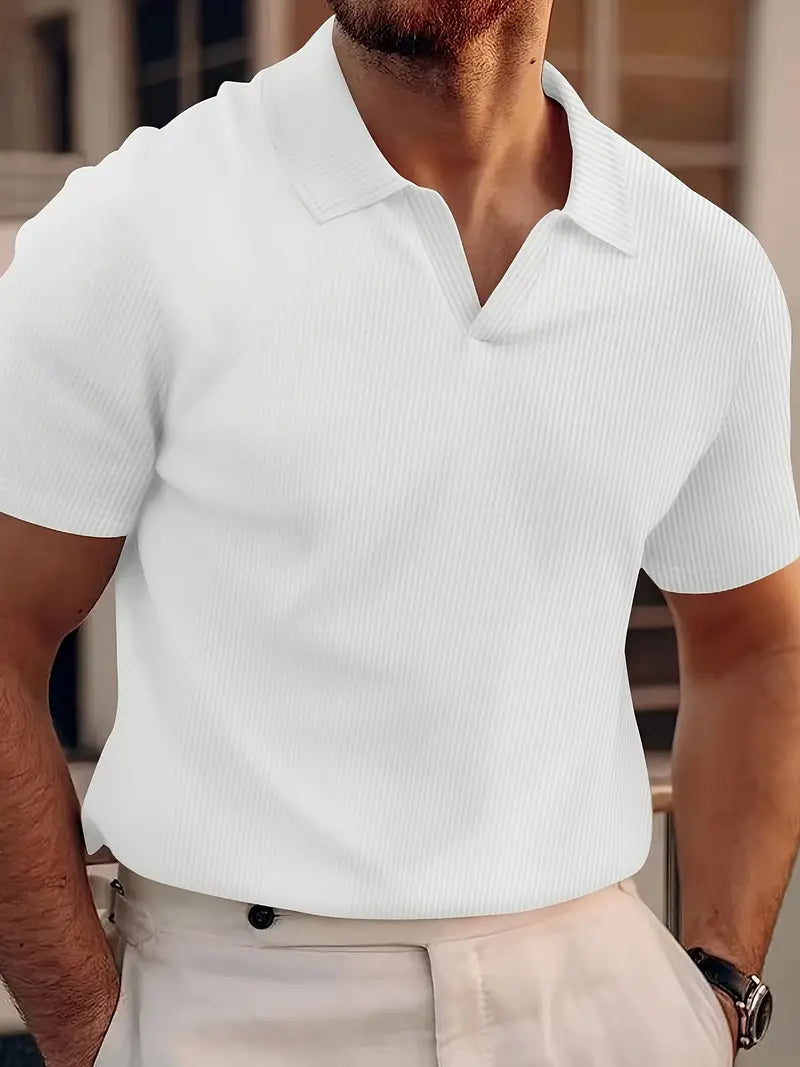 Men's Casual Polo Shirt Waffle Fabric