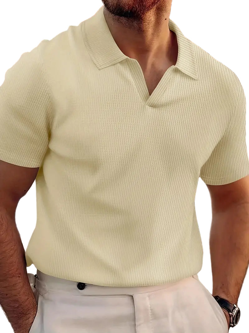 Men's Casual Polo Shirt Waffle Fabric