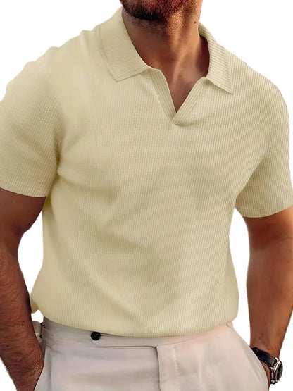 Men's Casual Polo Shirt Waffle Fabric