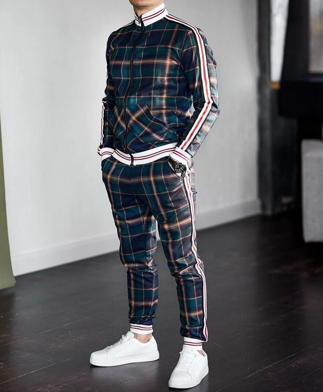 Men's Casual Set Long Sleeve Polyester Blend With Stand-Up Collar