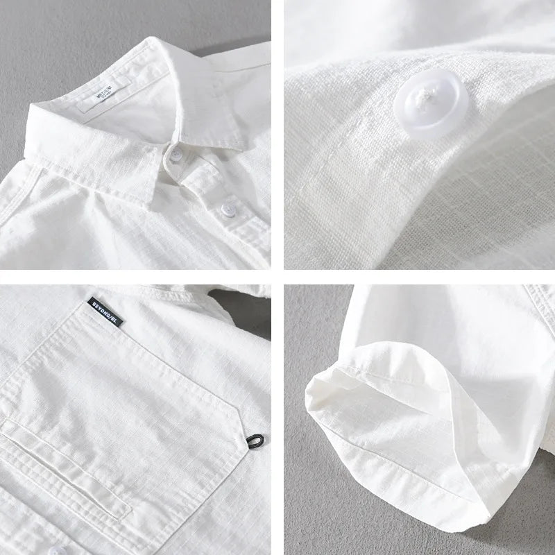 Men's Casual Shirt Plain Cotton Breathable Regular Fit