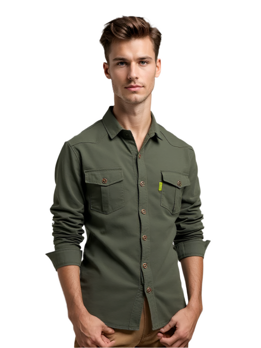 Men's Casual Worker Style Shirt with Two Breast Pockets