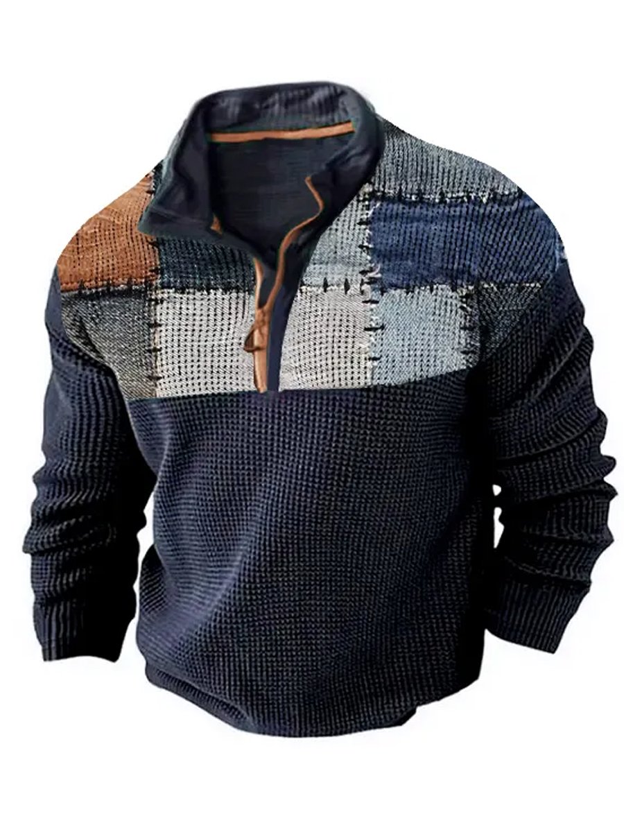 Men's Colour Block Print Sweatshirt With Zipper in Cotton and Polyester