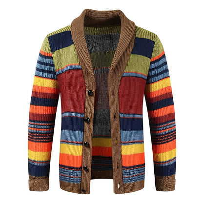Men's Colourblocked Cardigan With Shawl Collar