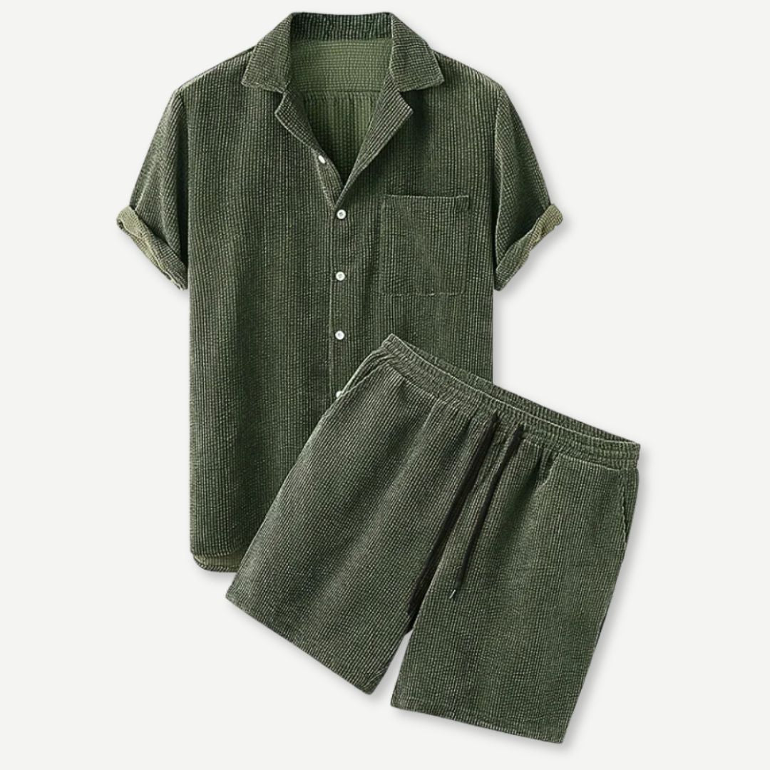 Men's Corduroy Shirt and Shorts Set Casual Comfort
